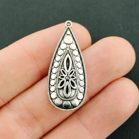 4 Teardrop Antique Silver Tone Charms - SC170