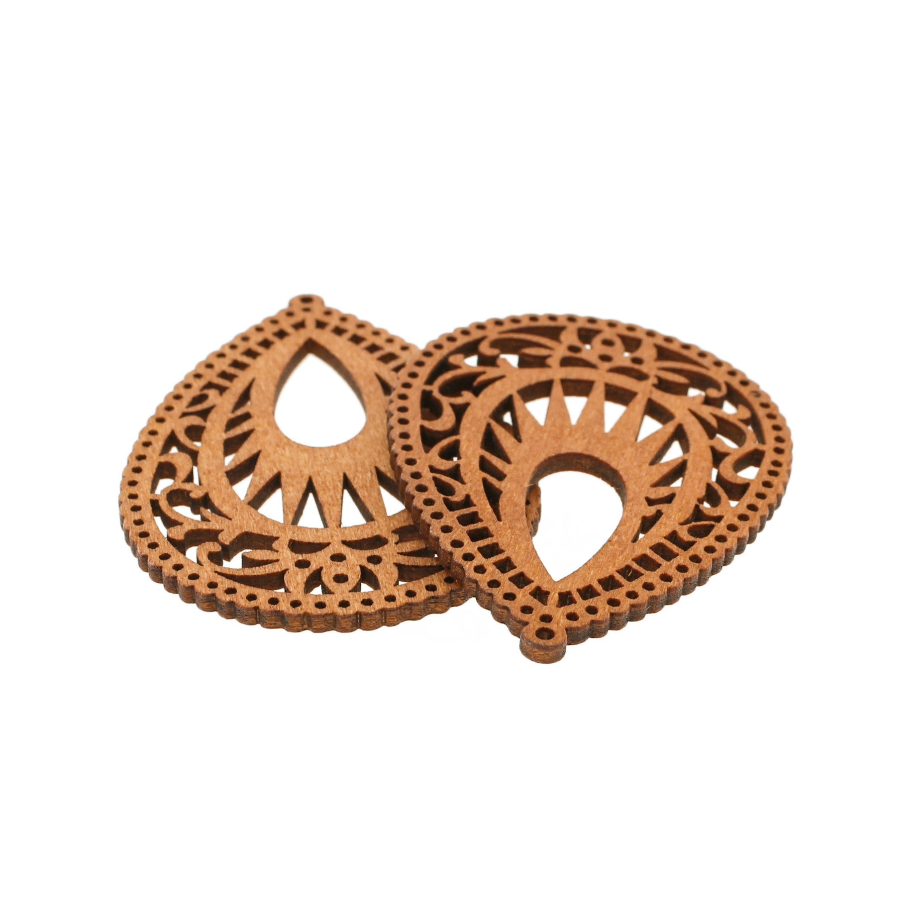 4 Teardrop Filigree Natural Wood Charms - WP147