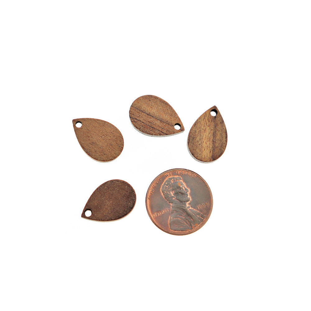 4 Teardrop Natural Wood Charms 17mm - WP068
