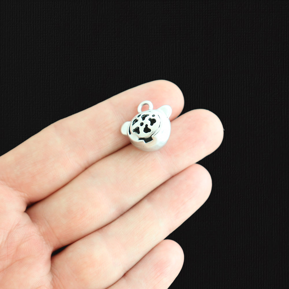 4 Teddy Bear Antique Silver Tone Charms - SC7221