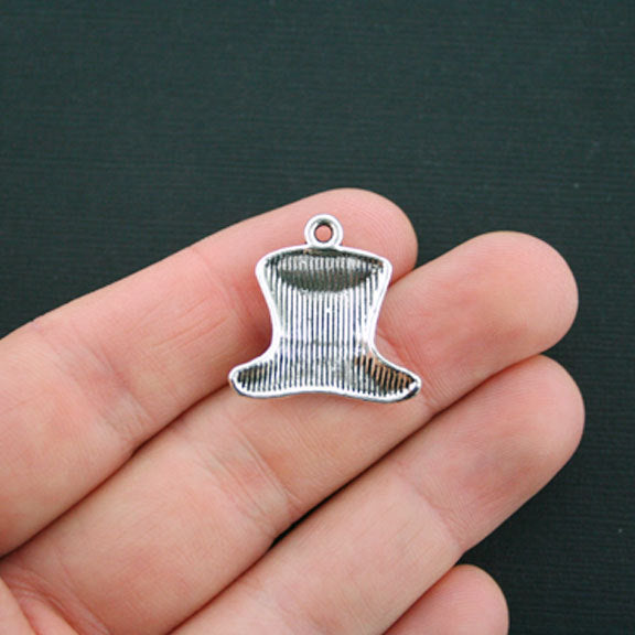 4 Top Hat Antique Silver Tone Charms - SC4465