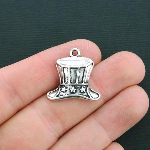4 Top Hat Antique Silver Tone Charms - SC4465