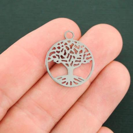 4 breloques en laiton ton bronze à canon arbre de vie 2 faces - SC6668