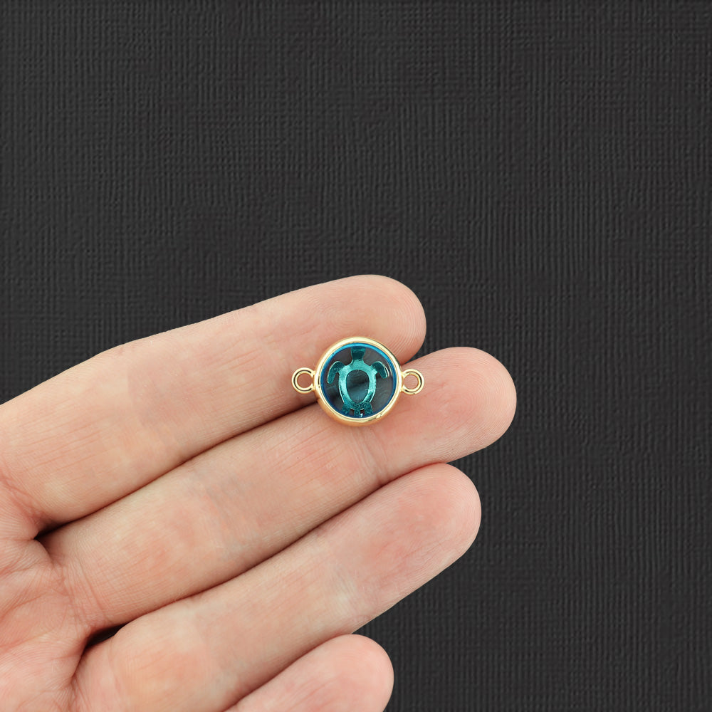 4 Turtle Connector Gold Tone Enamel Charms - E966