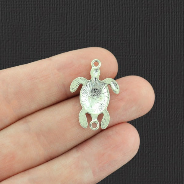 4 Turtle Connector Silver Tone Enamel Charms - E964
