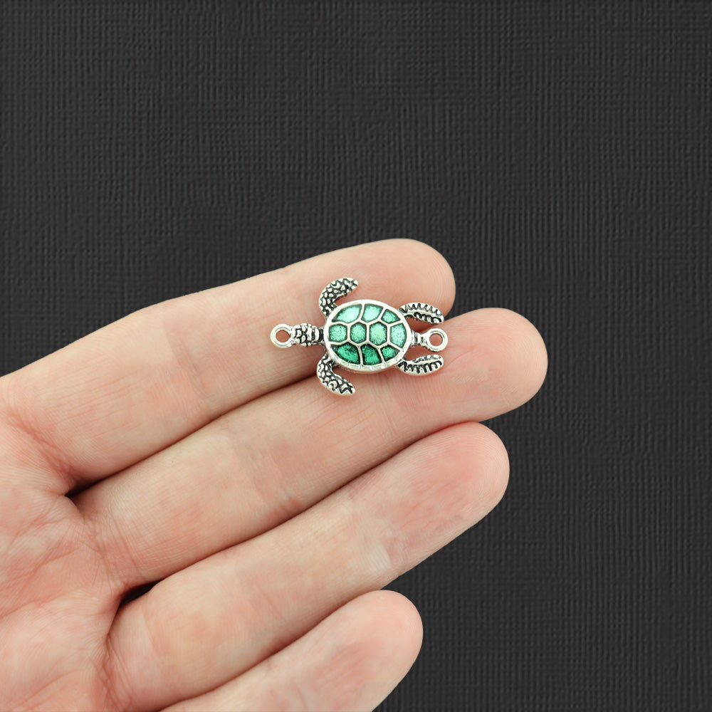 4 Turtle Connector Silver Tone Enamel Charms - E964
