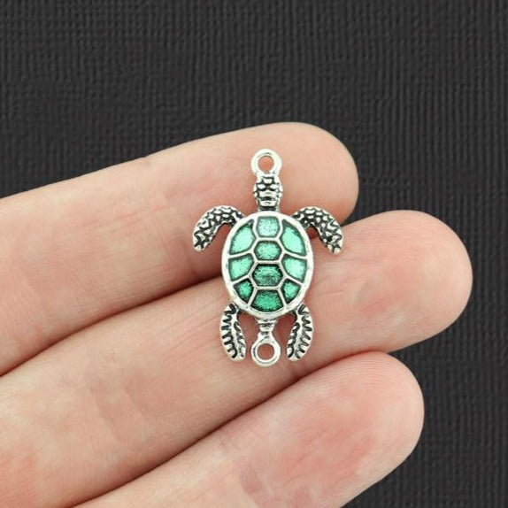 4 Turtle Connector Silver Tone Enamel Charms - E964