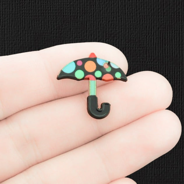 4 breloques parapluie en émail doré - E1546