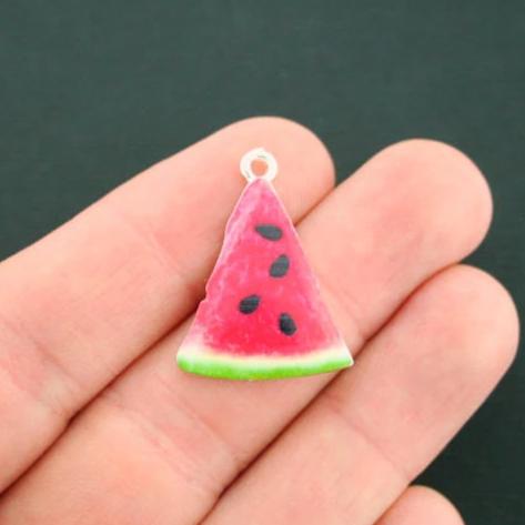 4 Watermelon Silver Tone Enamel Charms - E347