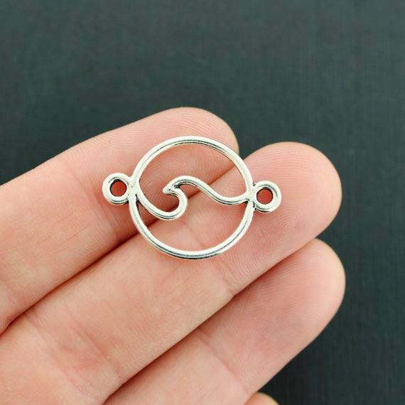 4 Wave Connector Silver Tone 2 Sided Charms - SC756