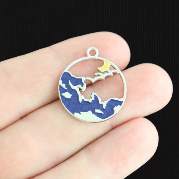4 Wave Silver Tone Enamel Charms - E1572
