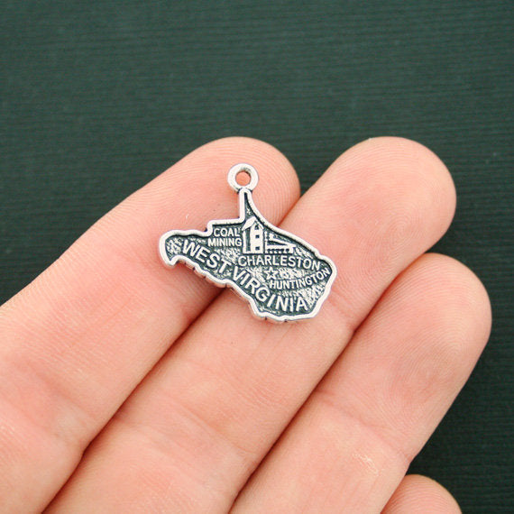 4 West Virginia State Antique Silver Tone Charms 2 Sided - SC7501
