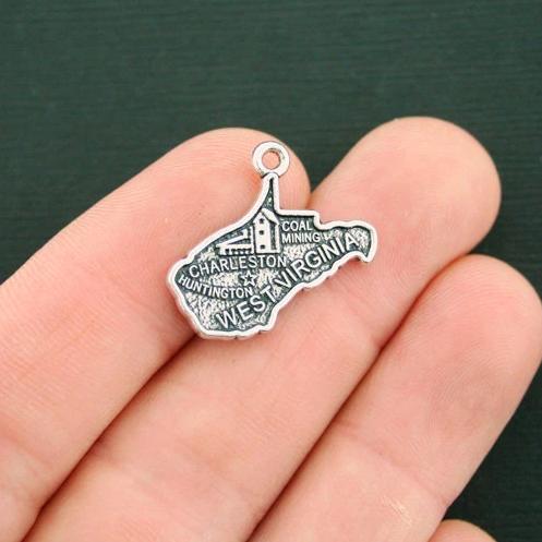 4 West Virginia State Antique Silver Tone Charms 2 Sided - SC7501