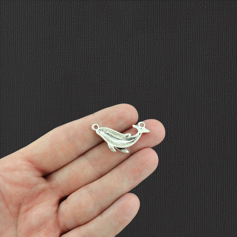 4 Whale Connector Antique Silver Tone Charms - SC1414