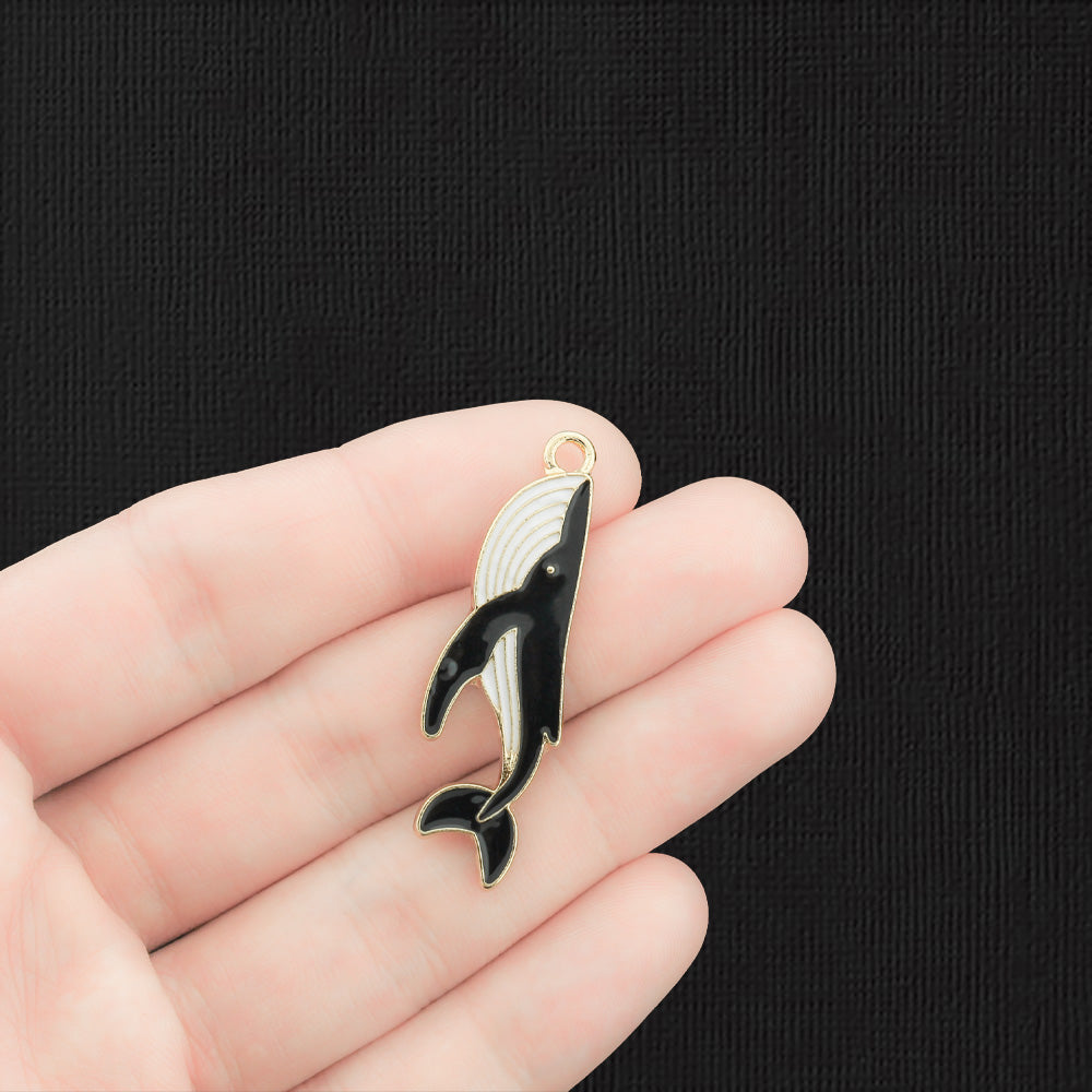 4 Whale Gold Tone Enamel Charms - E1375