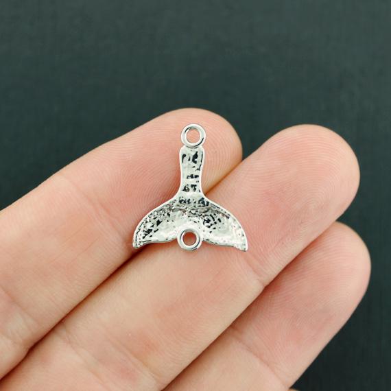 4 Whale Tail Connector Antique Silver Tone Charms - SC7629