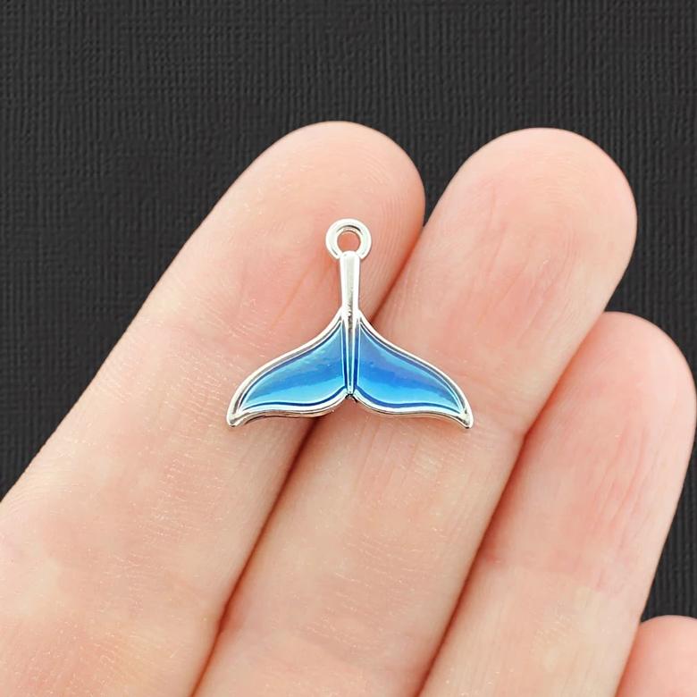 4 Whale Tail Silver Tone Enamel Charms 2 Sided - E742