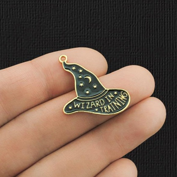 4 Wizard In Training Hat Gold Tone Enamel Charms - E1107