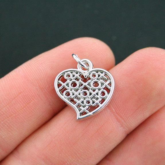 4 breloques XO coeur ton argent antique - SC5265