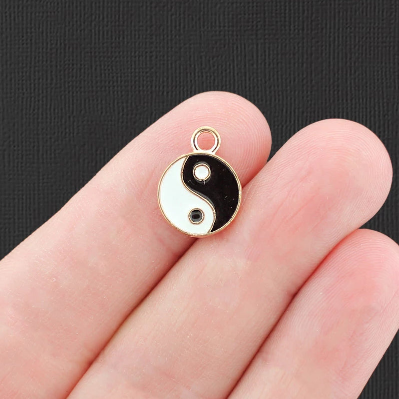 4 Yin Yang Gold Tone Enamel Charms - E754