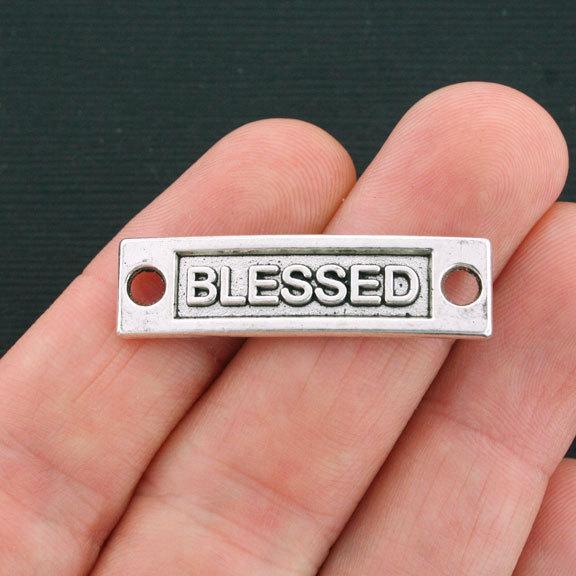 4 Blessed Connector Antique Silver Tone Charms - SC4151
