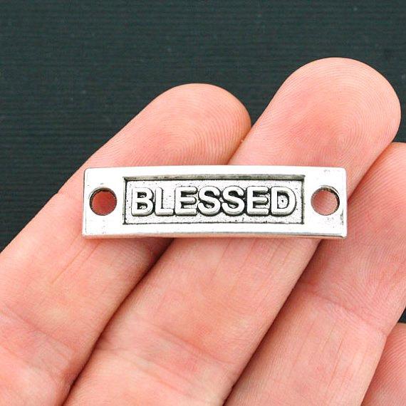 4 Blessed Connector Antique Silver Tone Charms - SC4151