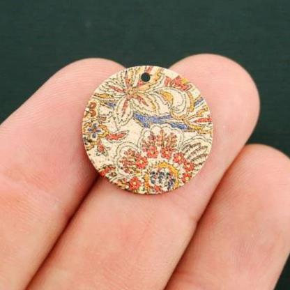 4 Boho Floral Pattern Gold Tone Enamel Charms - E459