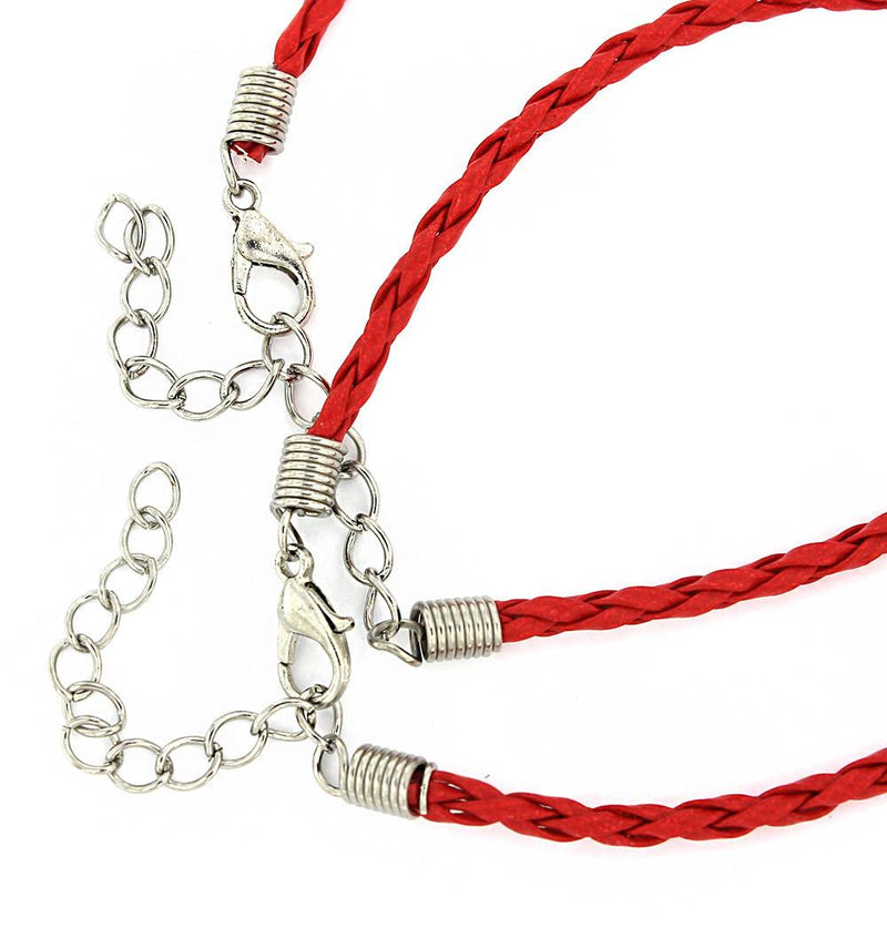 Bracelets Cordon Wax Rouge 8" Plus Extender - 3mm - 4 Bracelets - N343