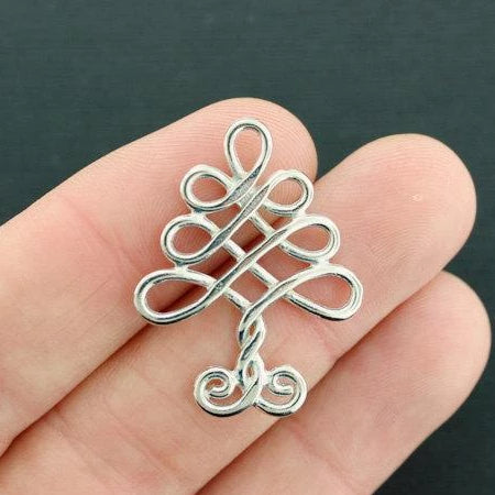 4 Celtic Knot Tree Silver Tone Charms 2 Sided - SC892