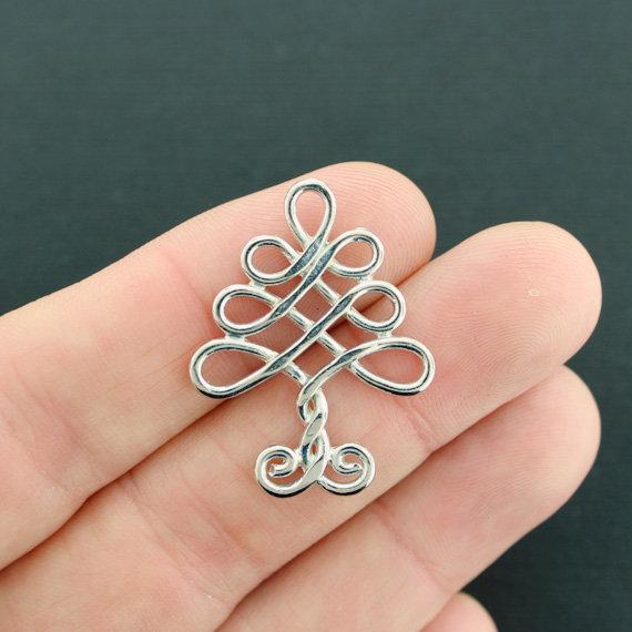 4 Celtic Knot Tree Silver Tone Charms 2 Sided - SC892