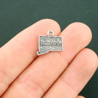 4 Connecticut State Antique Silver Tone Charms 2 Sided - SC6356