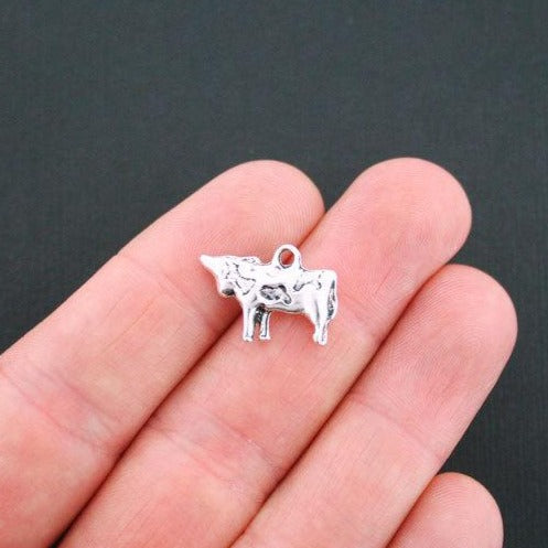 4 Cow Antique Silver Tone Charms 2 Sided - SC2952