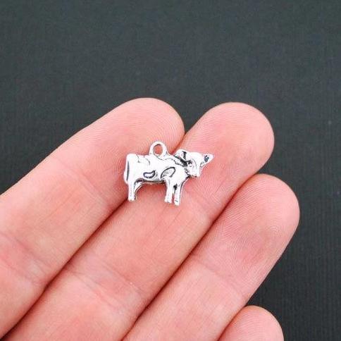 4 Cow Antique Silver Tone Charms 2 Sided - SC2952