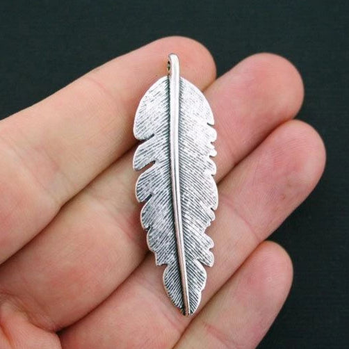 4 Feather Antique Silver Tone Charms - SC1110