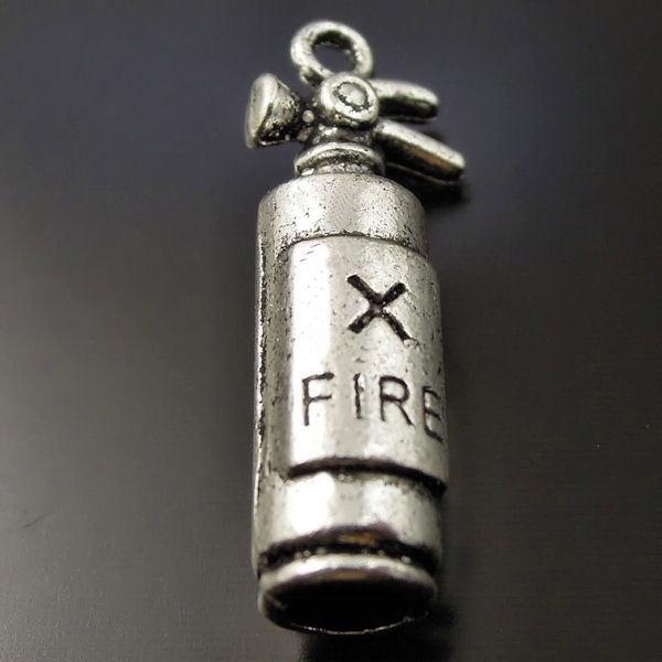 4 Fire Extinguisher Antique Silver Tone Charms 3D - SC1830