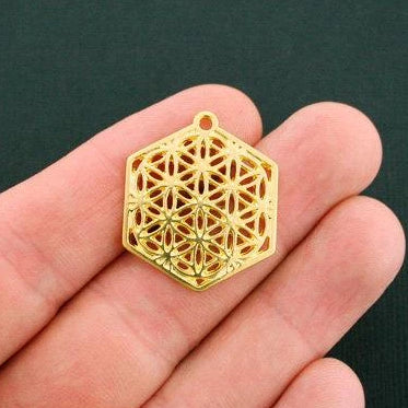 4 Flower of Life Antique Gold Tone Charms - GC909