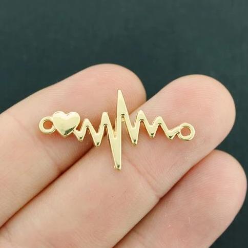4 Heart Beat Connector Gold Tone Charms 2 Sided - GC1319