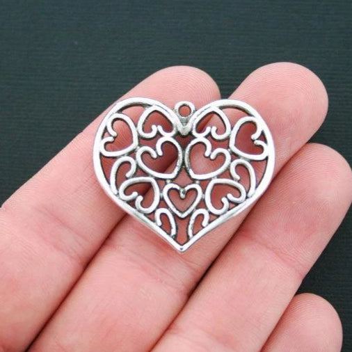 4 Heart Antique Silver Tone Charms - SC1588