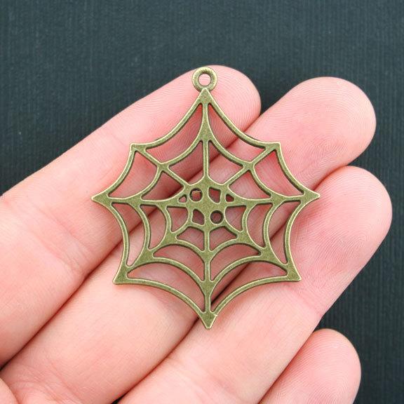 4 Spider Web Antique Bronze Tone Charms 2 Sided - BC1012