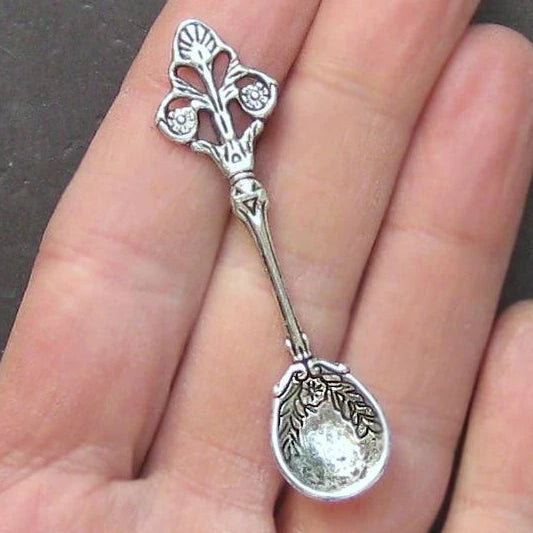 4 Spoon Antique Silver Tone Charms 2 Sided - SC1470