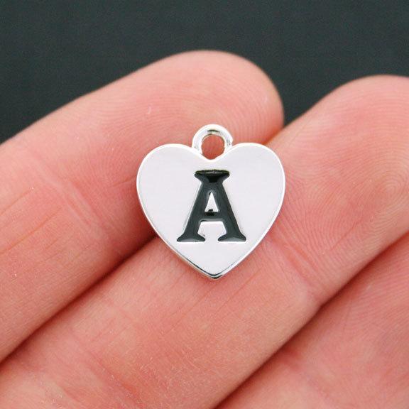 4 Letter A Heart Antique Silver Tone Charms - SC5313