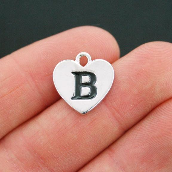 4 Letter B Heart Antique Silver Tone Charms - SC5314
