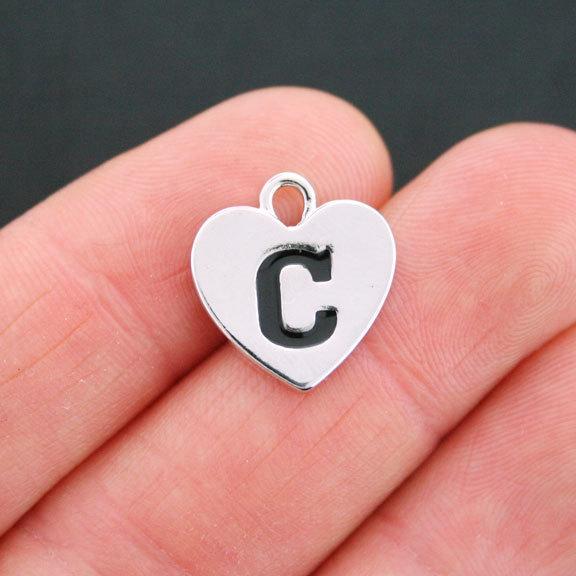 4 Letter C Heart Antique Silver Tone Charms - SC5315