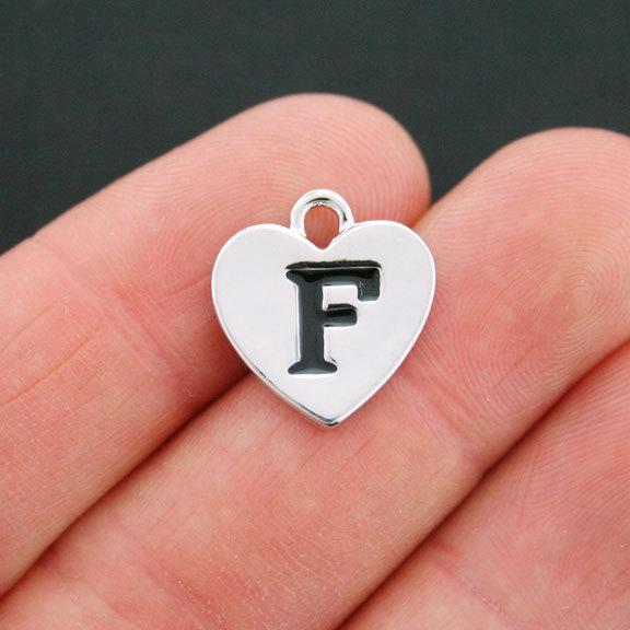 4 Letter F Heart Antique Silver Tone Charms - SC5318