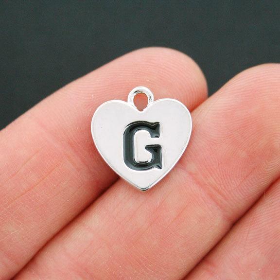 4 Letter G Heart Antique Silver Tone Charms - SC5319