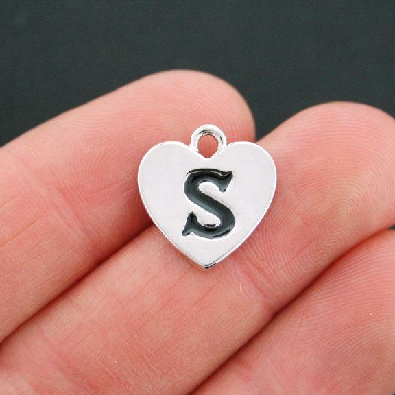 4 Letter S Heart Antique Silver Tone Charms - SC5331