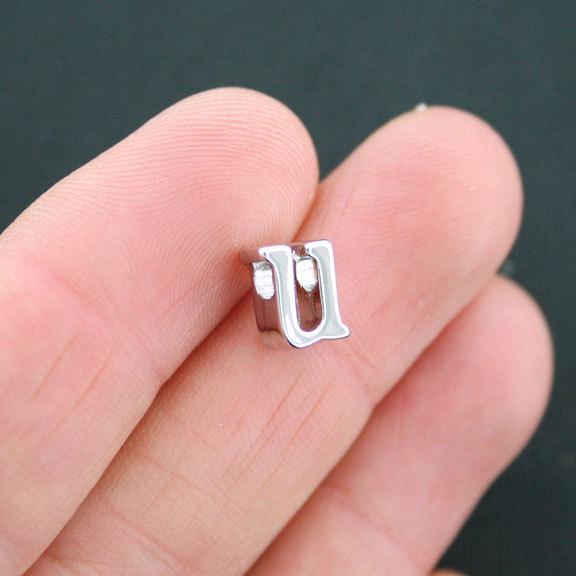 Letter U Spacer Beads 9mm x 4mm - Silver Tone - 4 Beads - SC5174