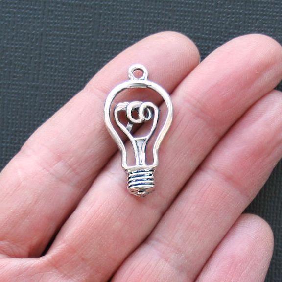 4 Lightbulb Antique Silver Tone Charms 2 Sided - SC1643