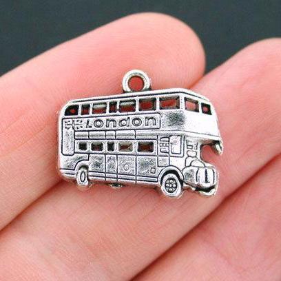 4 Double Decker Bus Antique Silver Tone Charms - SC5011