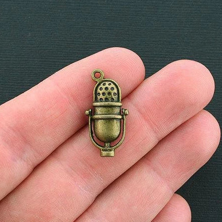 SALE 4 Microphone Antique Bronze Tone Charms 2 Sided - BC1237